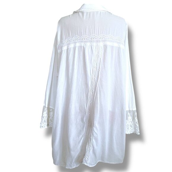 Soft Surroundings Womens Tunic Top Sz 3X White Cotton Boho Embroidered Coastal - Picture 8 of 12